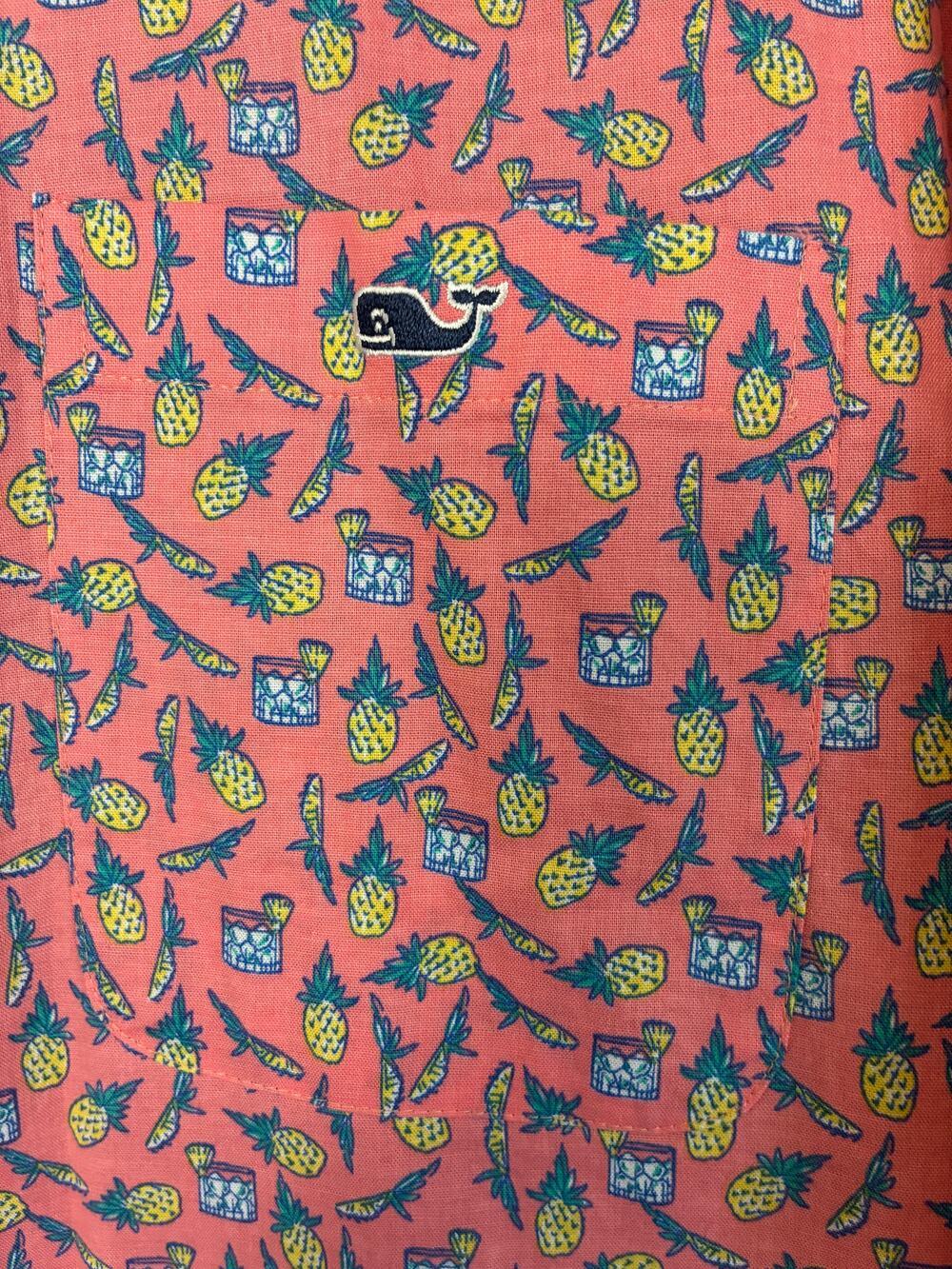 Vineyard Vines Pineapple Print Button Up Shirt Mens XXL Pink Summer Vacation